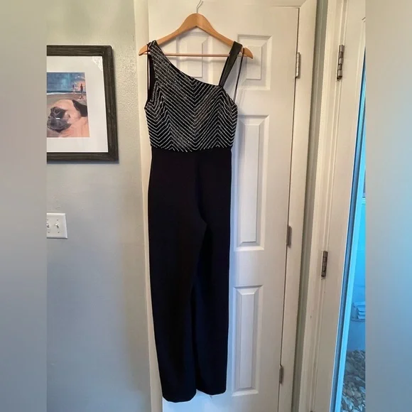 Alice + Olivia | Lina Leather Trimmed Embellished Wide Leg Jumpsuit | 6 - Picture 4 of 16